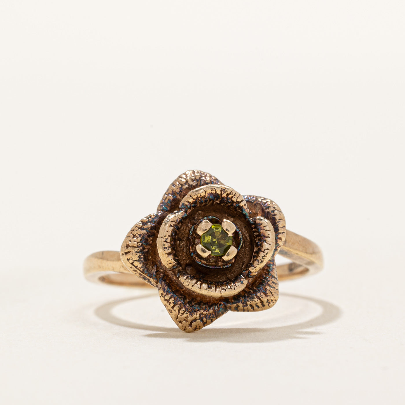 Green Glass Flower Ring | 0.06ct | SZ 6.25 |