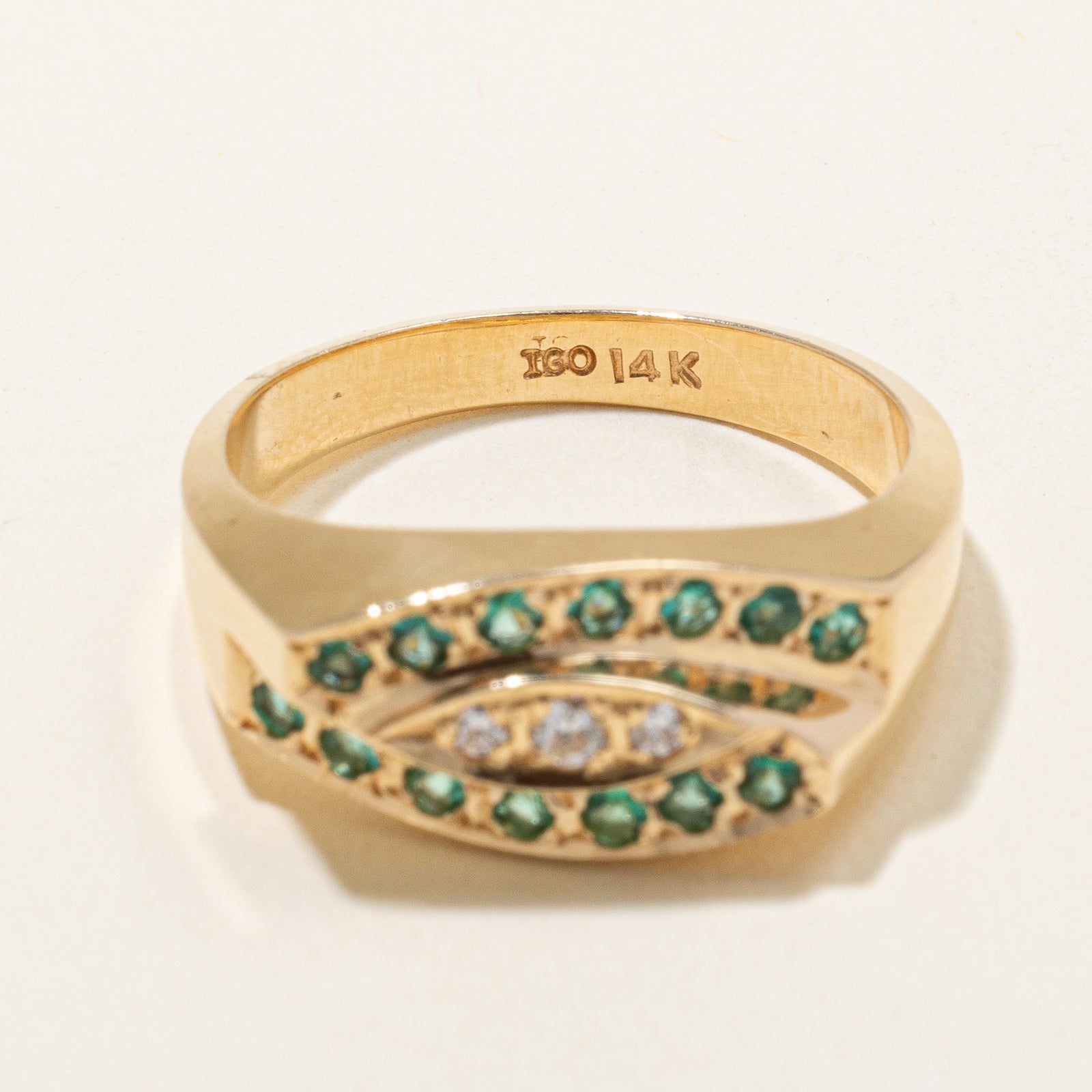 Emerald & Diamond Ring | 0.35ctw, 0.09ctw | SZ 9 |