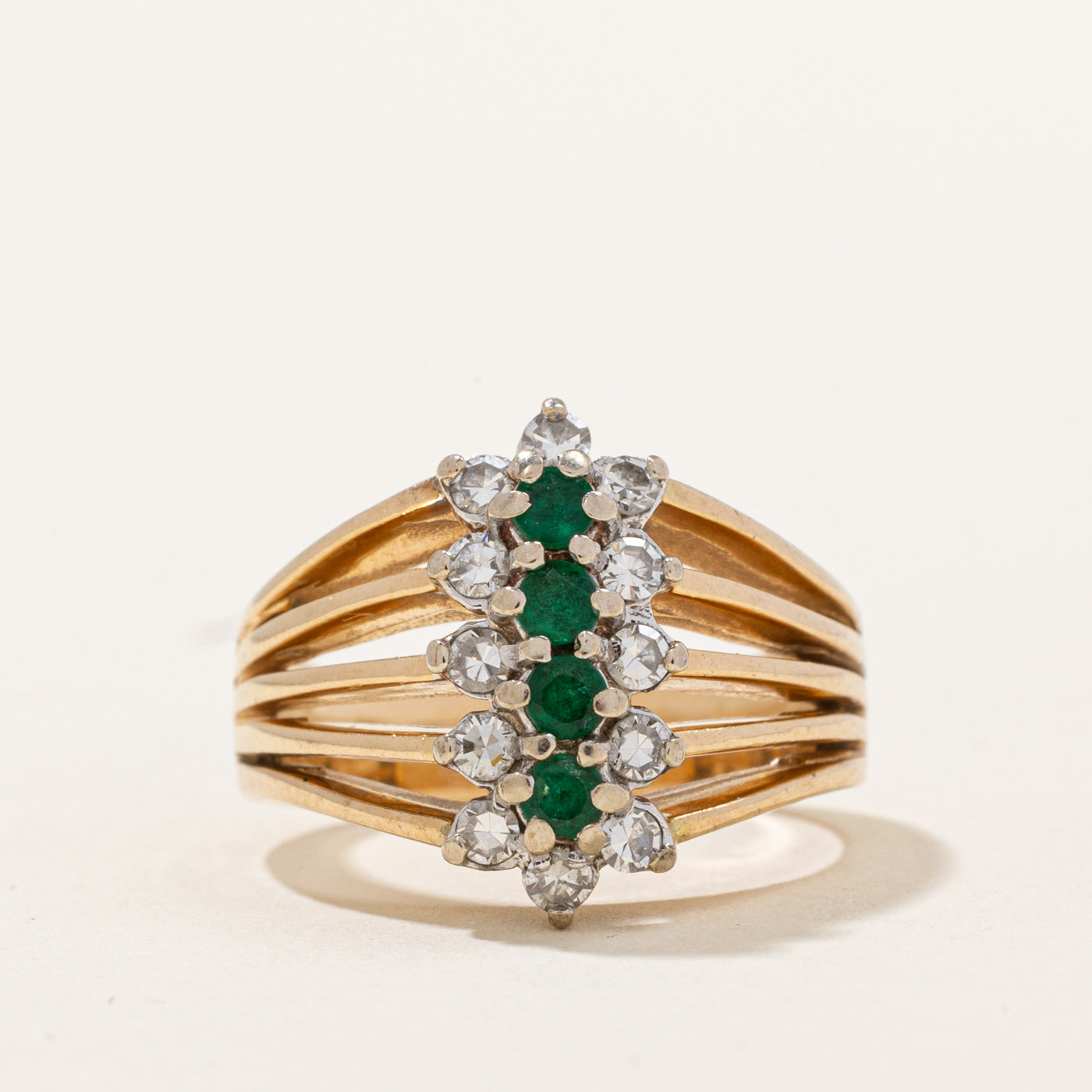 Diamond & Emerald Column Ring | 0.23ctw, 0.15ctw | SZ 4.75 |