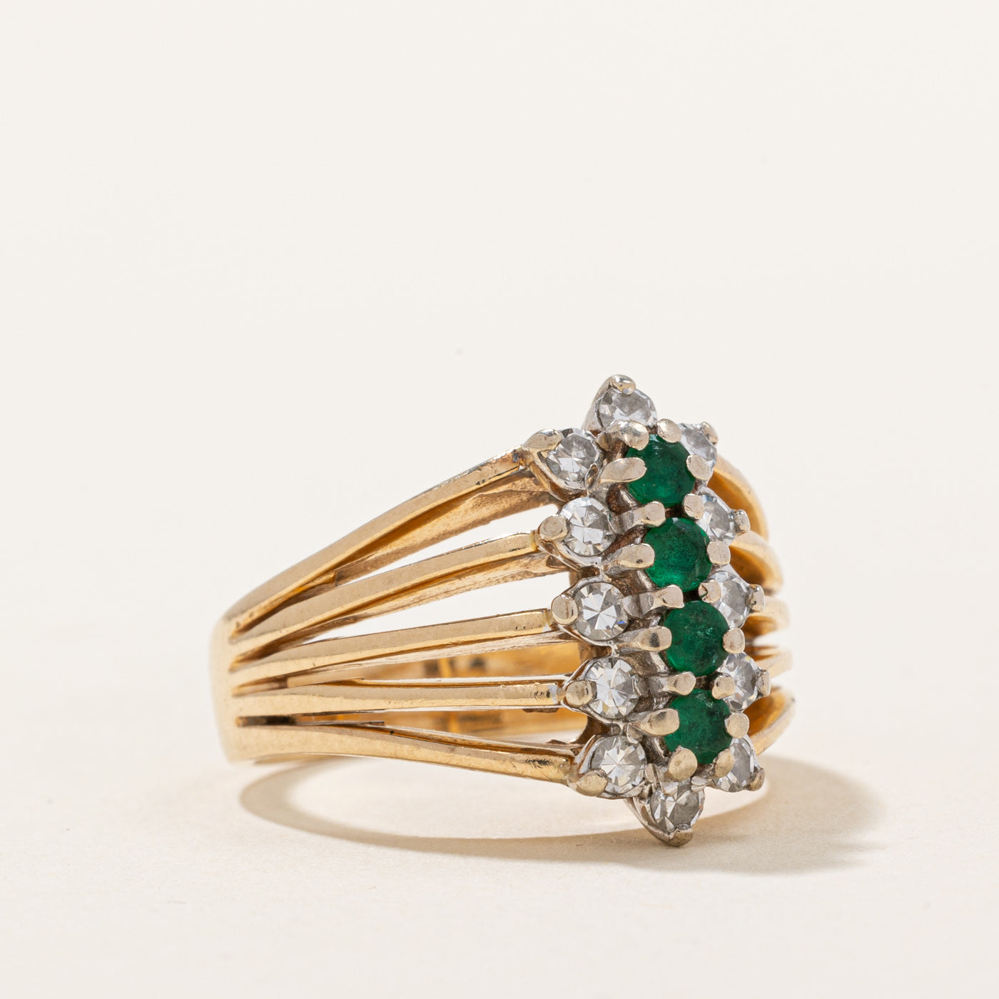 Diamond & Emerald Column Ring | 0.23ctw, 0.15ctw | SZ 4.75 |