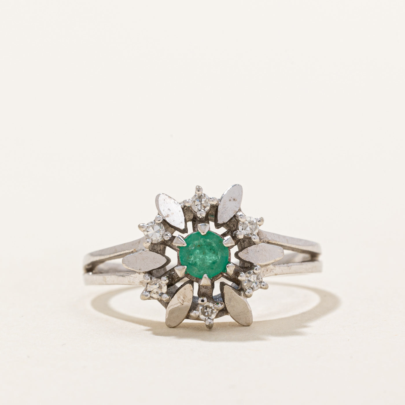 Austrian Hallmarked Emerald & Diamond Cocktail Ring | 0.05ctw | SZ 7.25 |