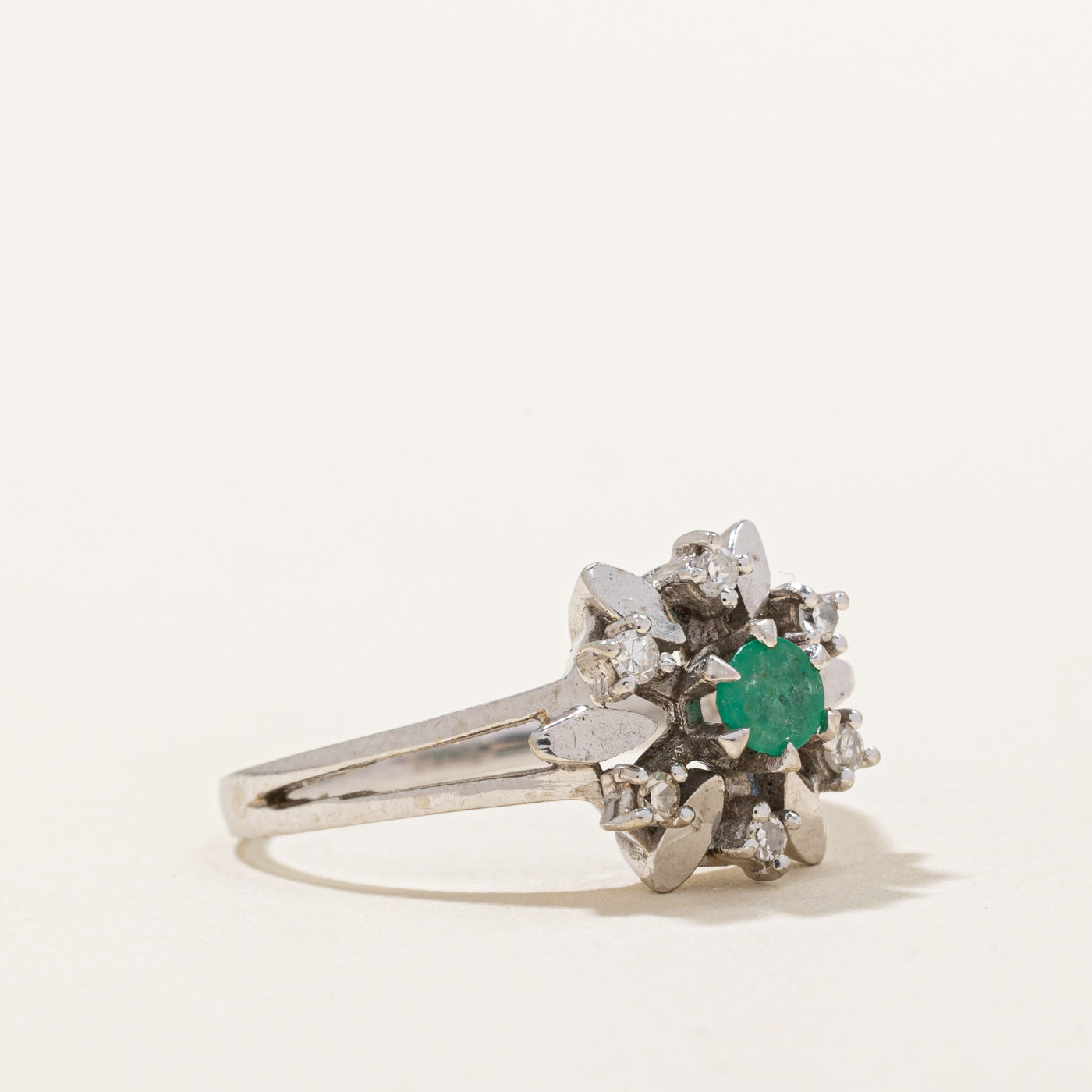 Austrian Hallmarked Emerald & Diamond Cocktail Ring | 0.05ctw | SZ 7.25 |