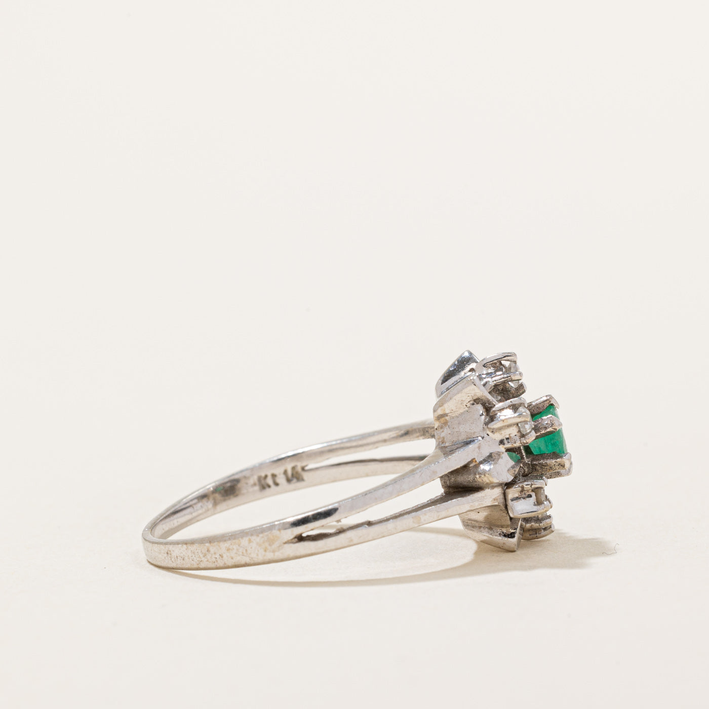 Austrian Hallmarked Emerald & Diamond Cocktail Ring | 0.05ctw | SZ 7.25 |