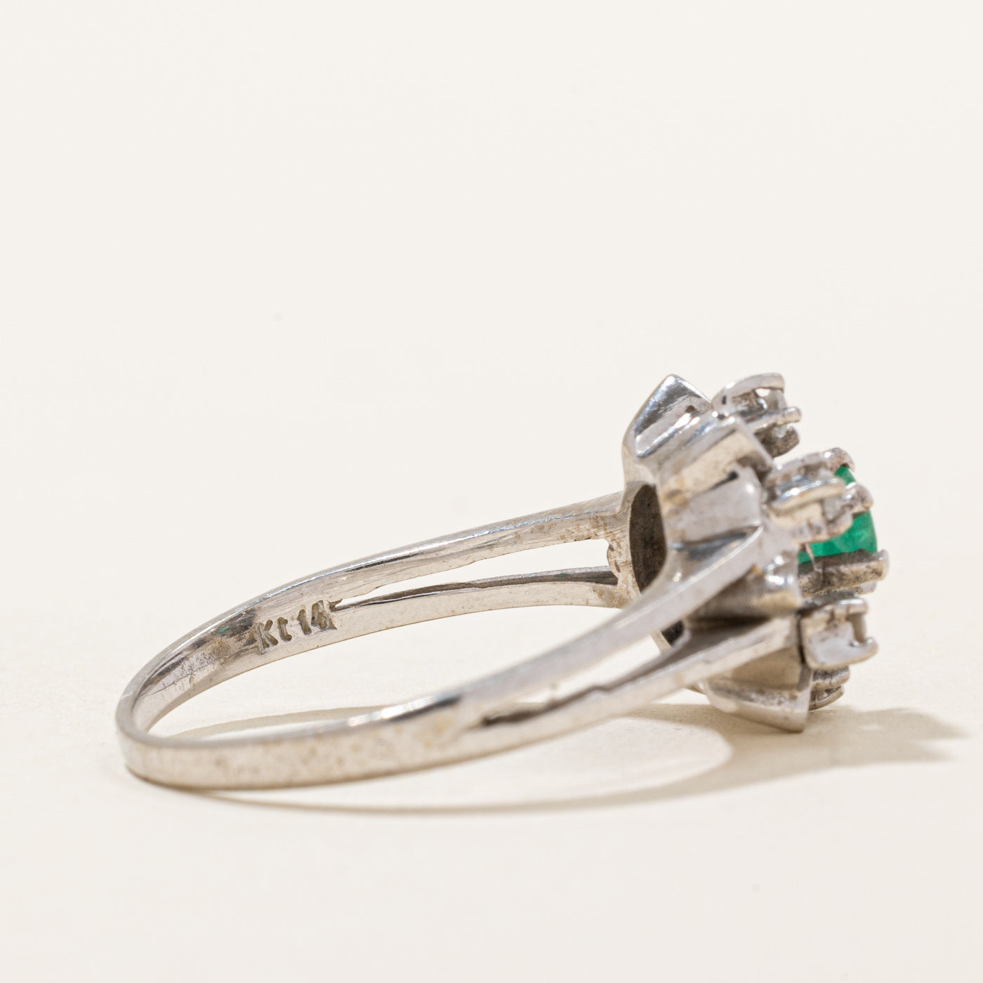 Austrian Hallmarked Emerald & Diamond Cocktail Ring | 0.05ctw | SZ 7.25 |