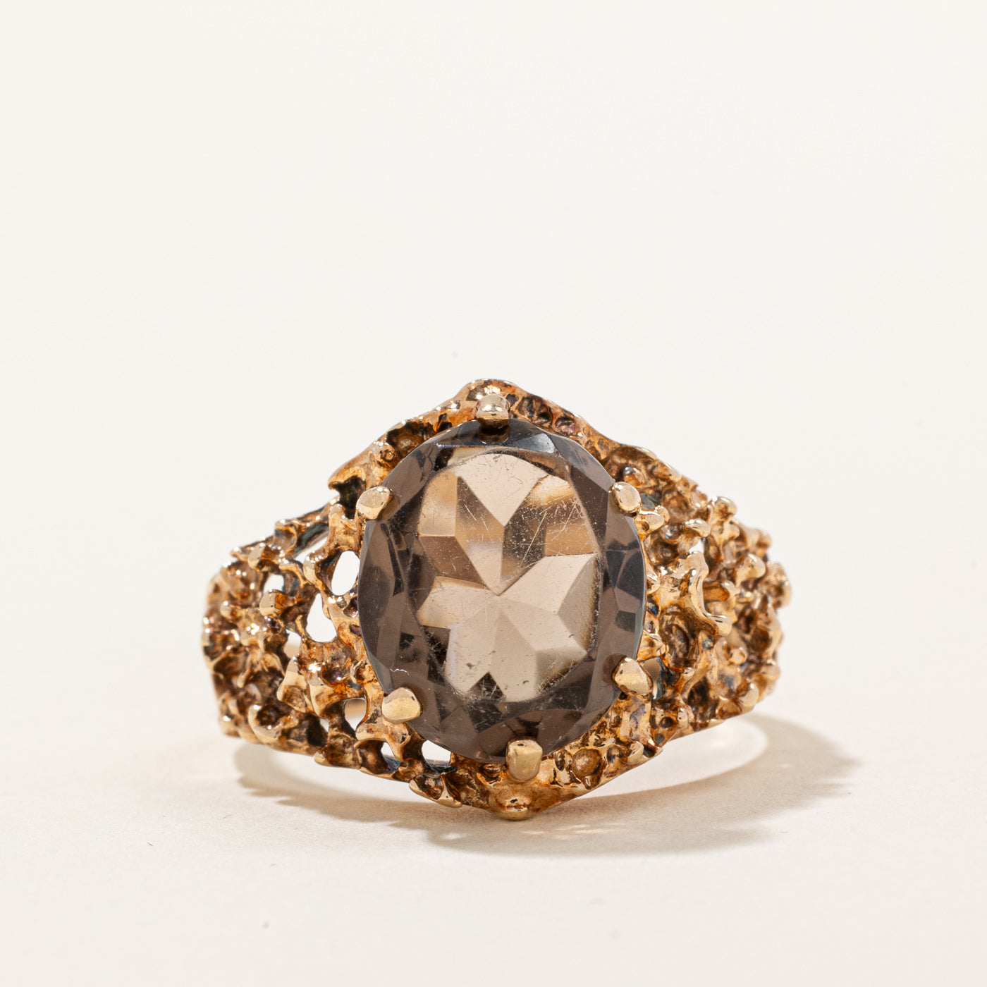 1972 London Smoky Quartz Cocktail Ring | 3.50ct | SZ 8.5 |