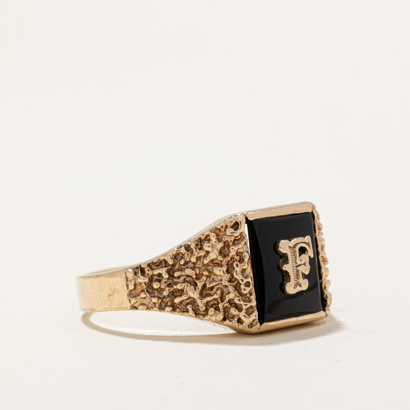 Onyx 'F' Signet Ring | 1.00ct | SZ 11.25 |