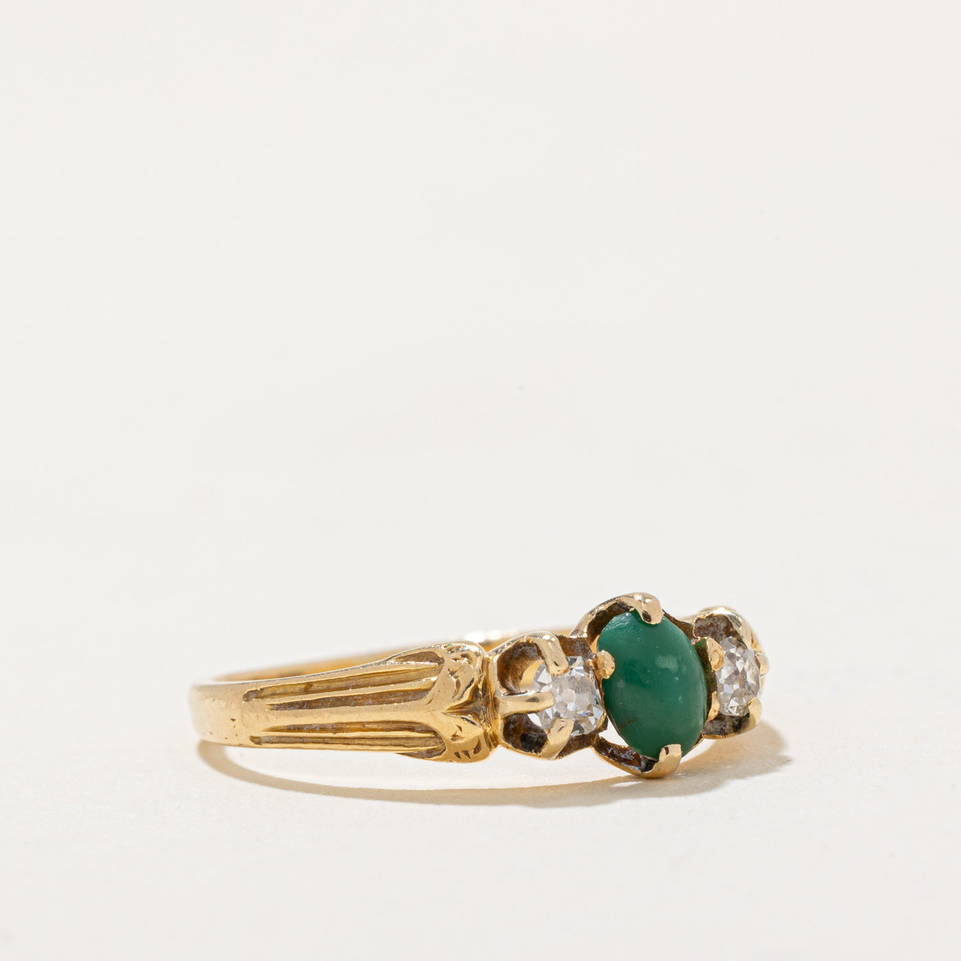 Jadeite & Old Mine Cut Diamond Ring | 0.30ct, 0.09ctw | SZ 4.25 |