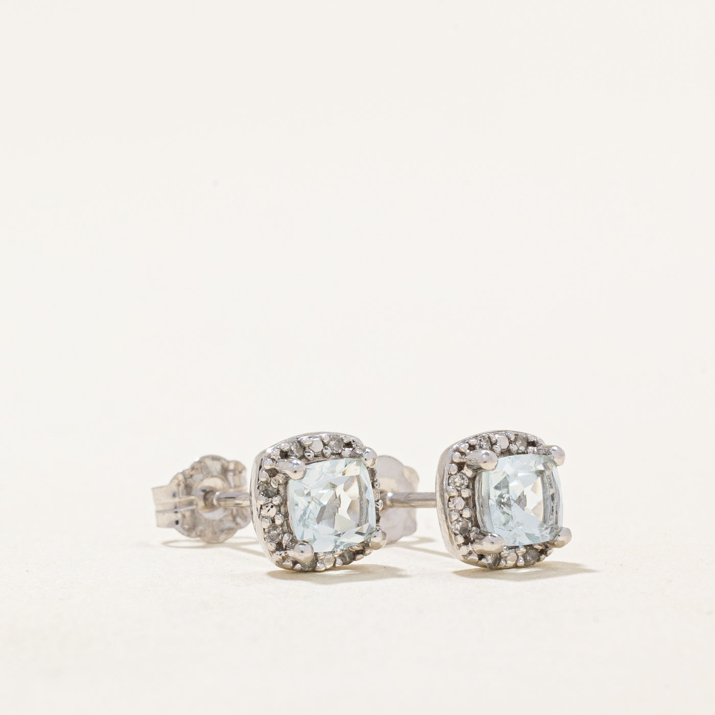 Aquamarine & Diamond Stud Earrings | 0.60ctw, 0.08ctw |