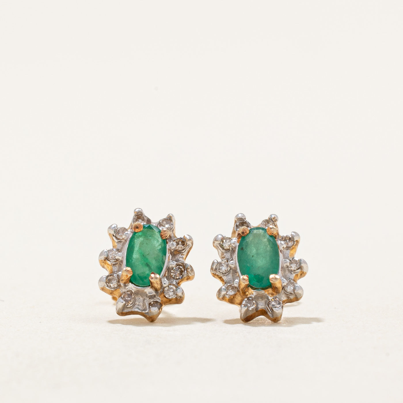 Emerald & Diamond Stud Earrings | 0.36ctw, 0.10ctw |