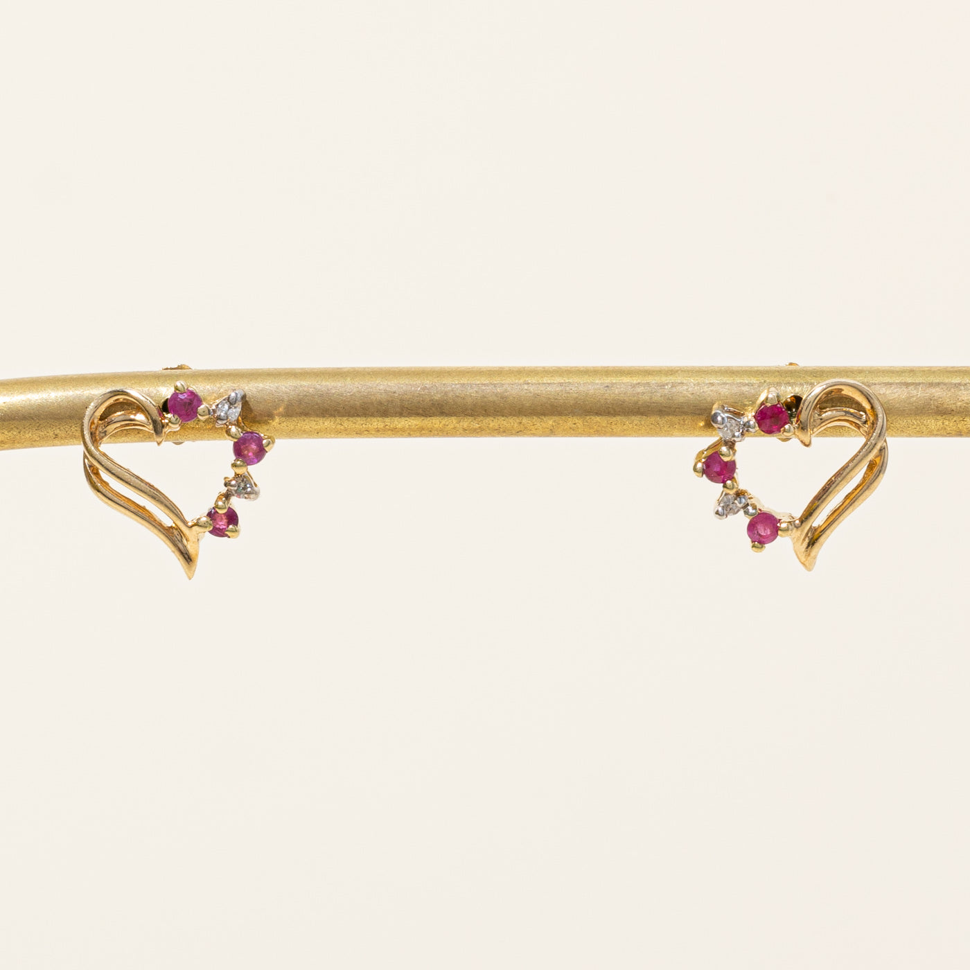 Ruby & Diamond Heart Earrings | 0.15ctw, 0.02ctw |