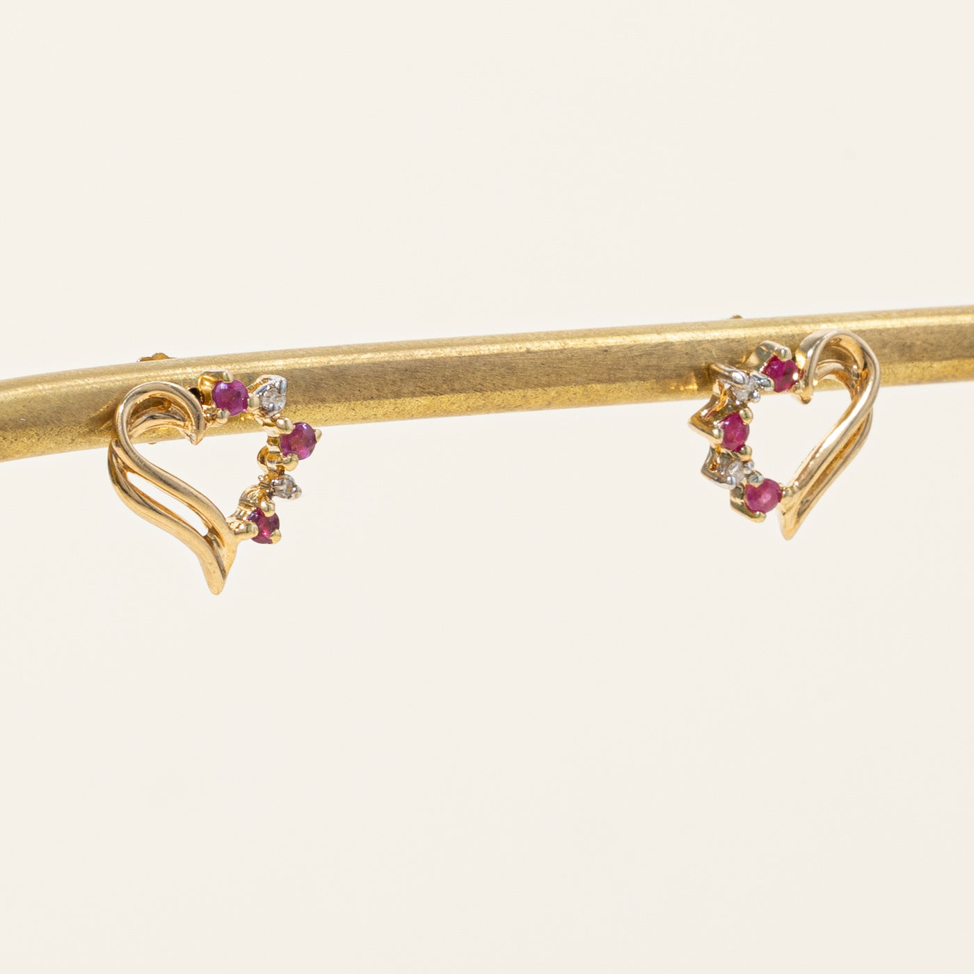 Ruby & Diamond Heart Earrings | 0.15ctw, 0.02ctw |