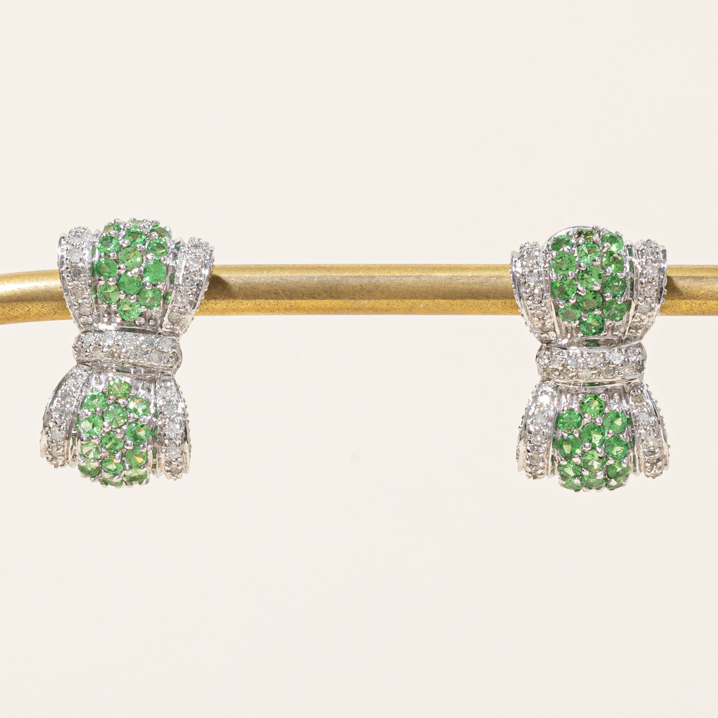 Tsavorite Garnet & Diamond Bow Earrings | 1.60ctw, 0.66ctw |