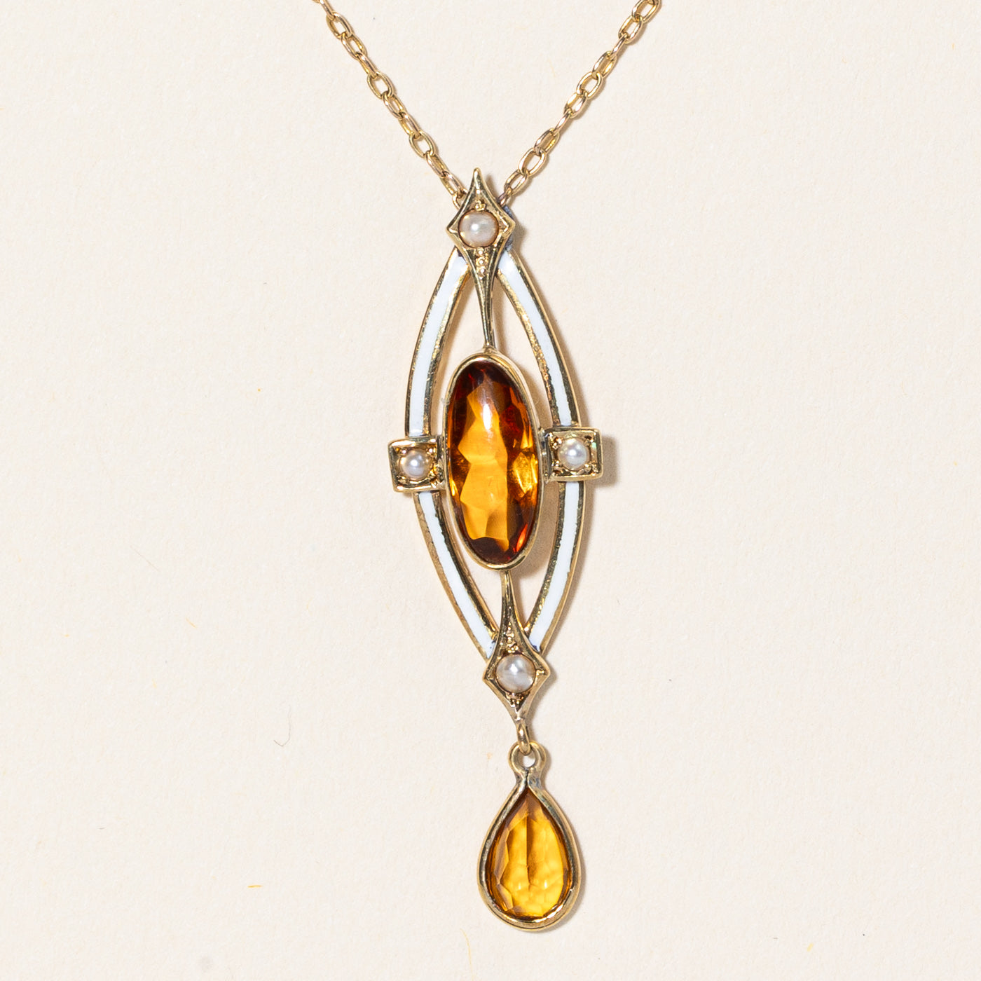 Citrine & Seed Pearl Pendant & Necklace | 2.00ctw, 0.12ctw | 17" |
