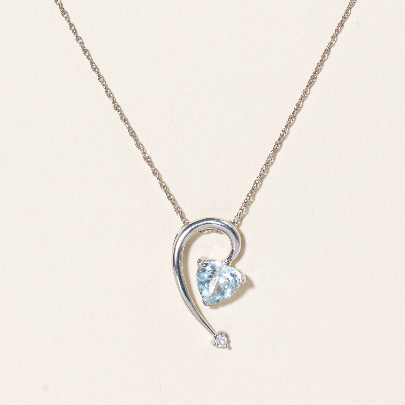 Aquamarine Heart & Diamond Pendant Necklace | 0.60ct, 0.02ct | 18" |