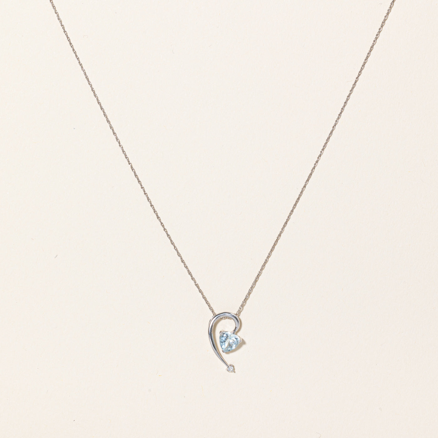 Aquamarine Heart & Diamond Pendant Necklace | 0.60ct, 0.02ct | 18" |