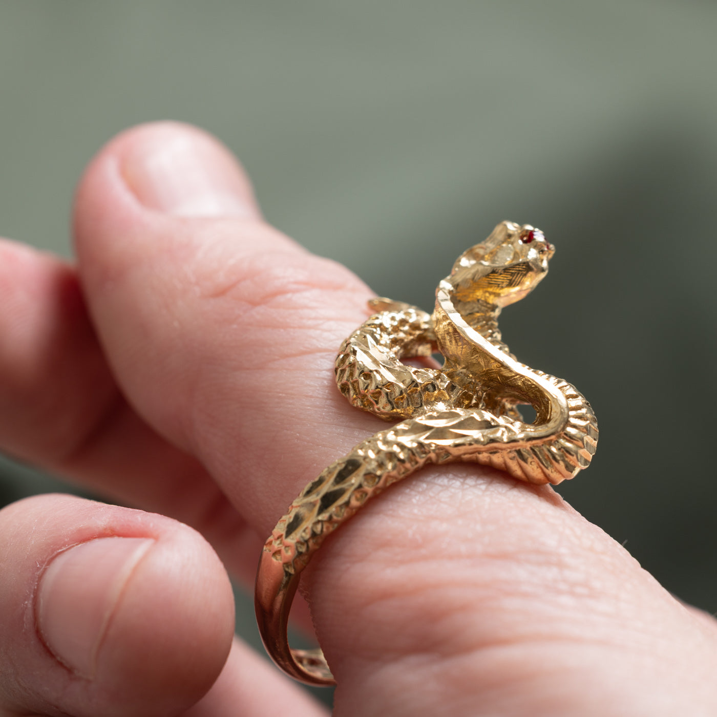 Red Glass Snake Ring | 0.03ct | SZ 12