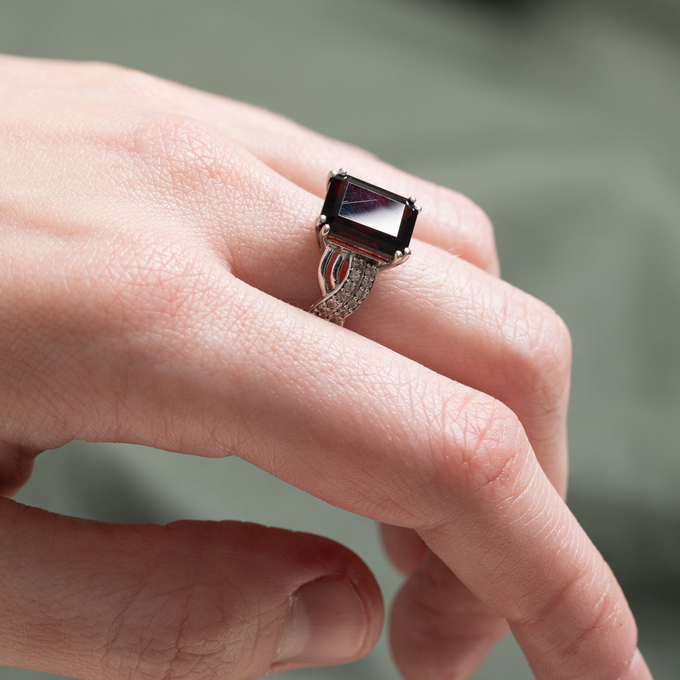 Garnet & Synthetic Colourless Sapphire Ring | 5.50ct, 0.24ctw | SZ 7.25