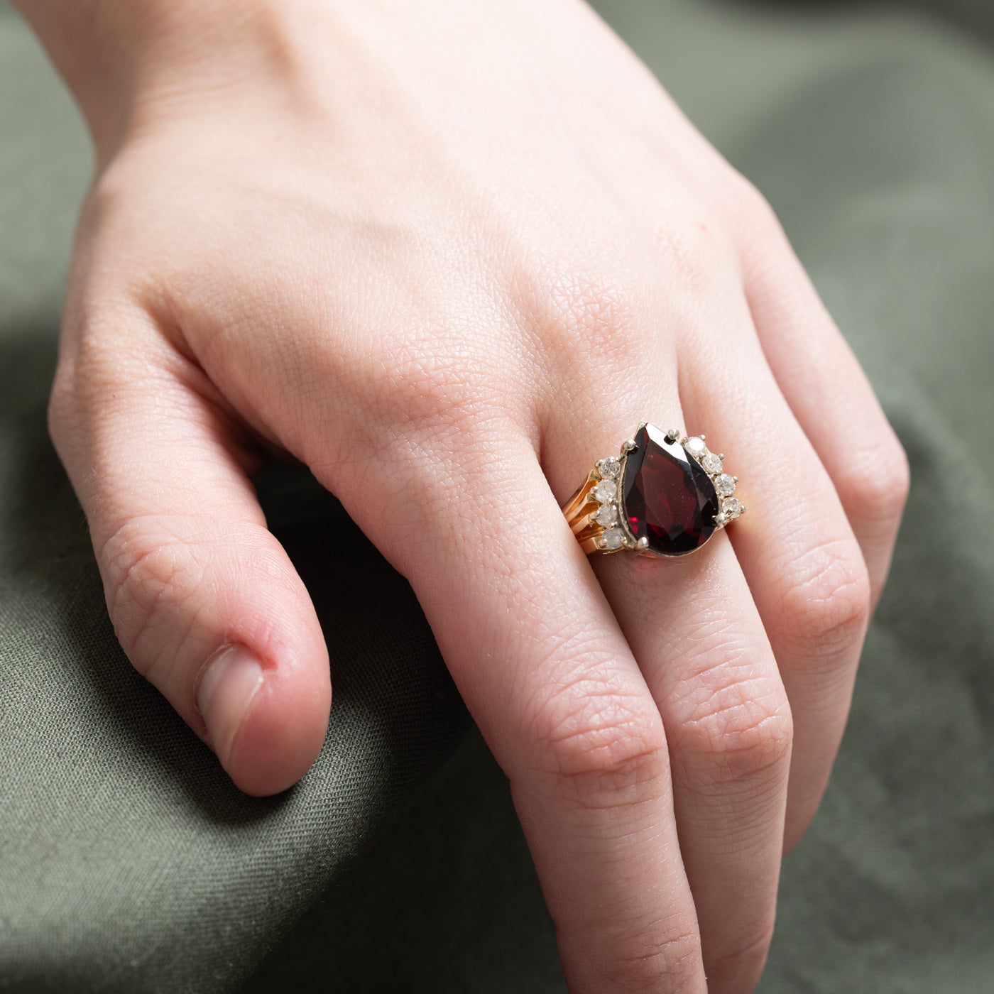 Pear Cut Garnet & Diamond Cocktail Ring | 4.25ct, 0.40ctw | SZ 9