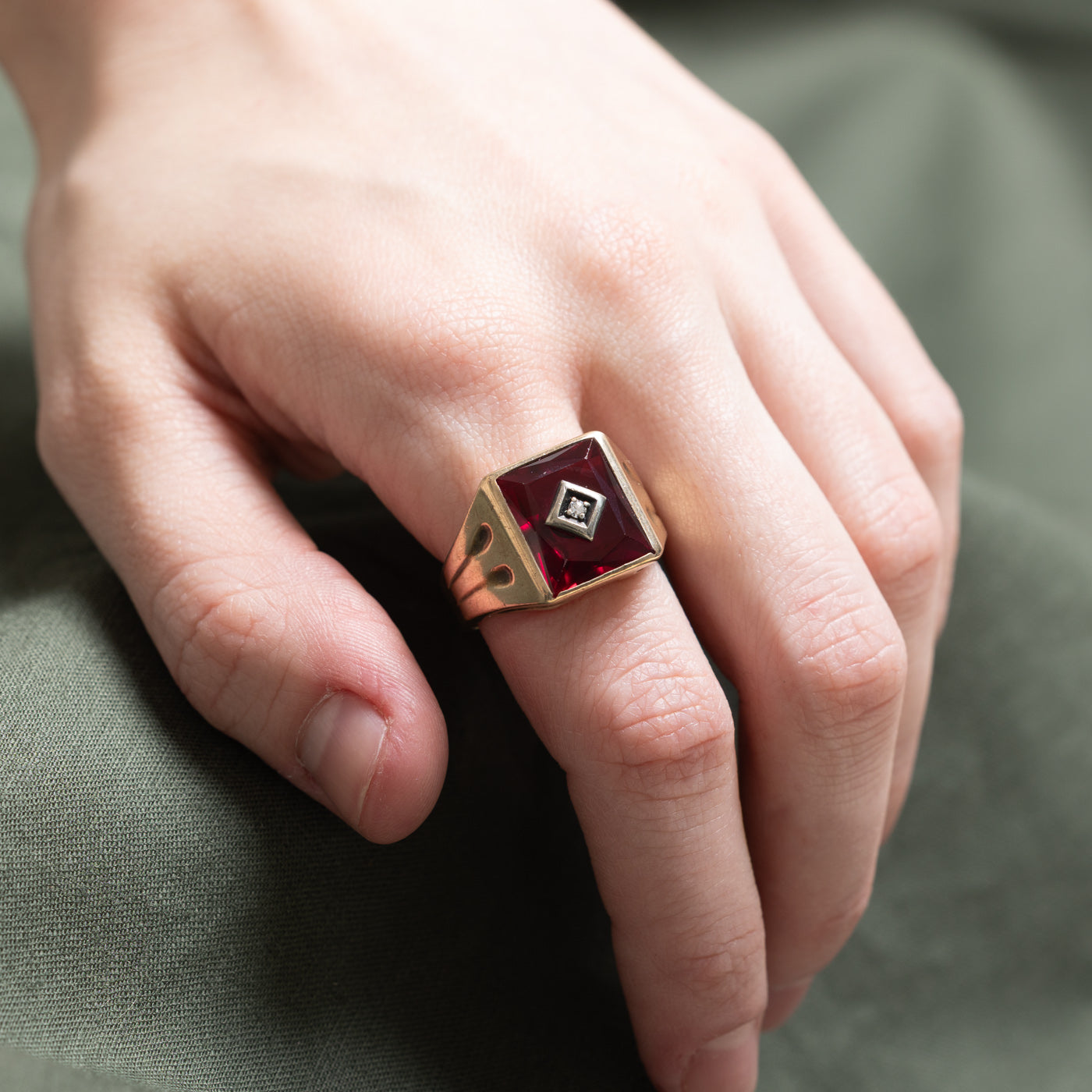 Synthetic Ruby & Diamond Statement Ring | 3.00ct, 0.03ct | SZ 9.75