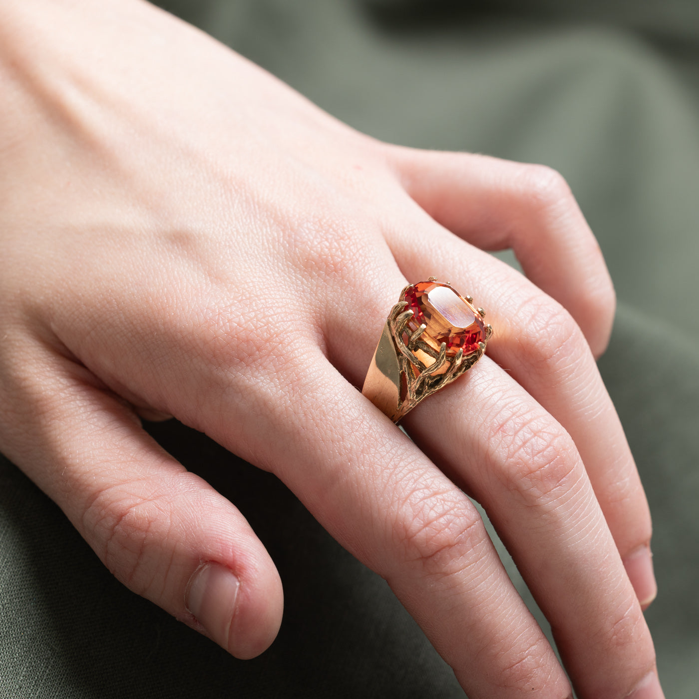 Synthetic Orange Sapphire Cocktail Ring | 11.00ct | SZ 8.75