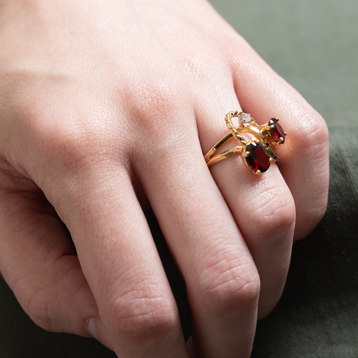 Scattered Garnet & Diamond Abstract Ring | 1.70ctw, 0.03ct | SZ 6
