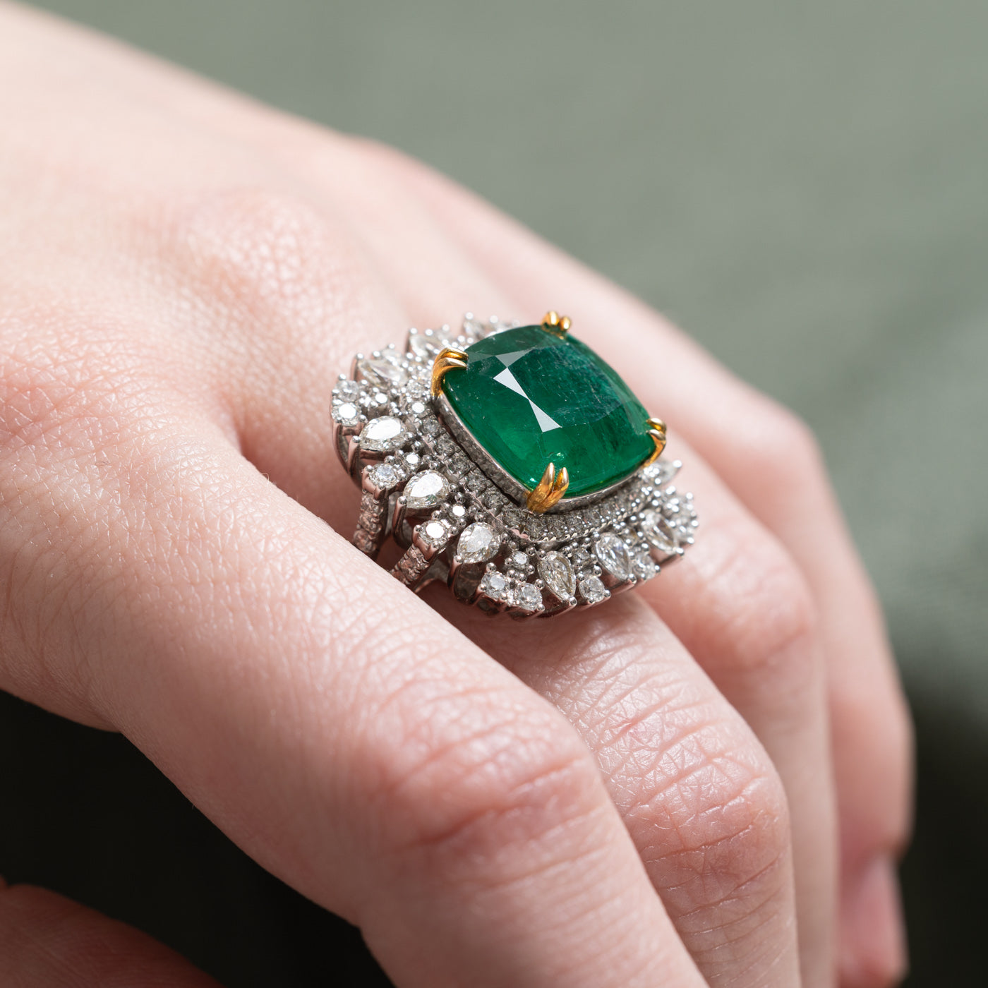 8ct+ Emerald & Diamond Cocktail Ring | 8.18ct, 1.40ctw | SZ 7