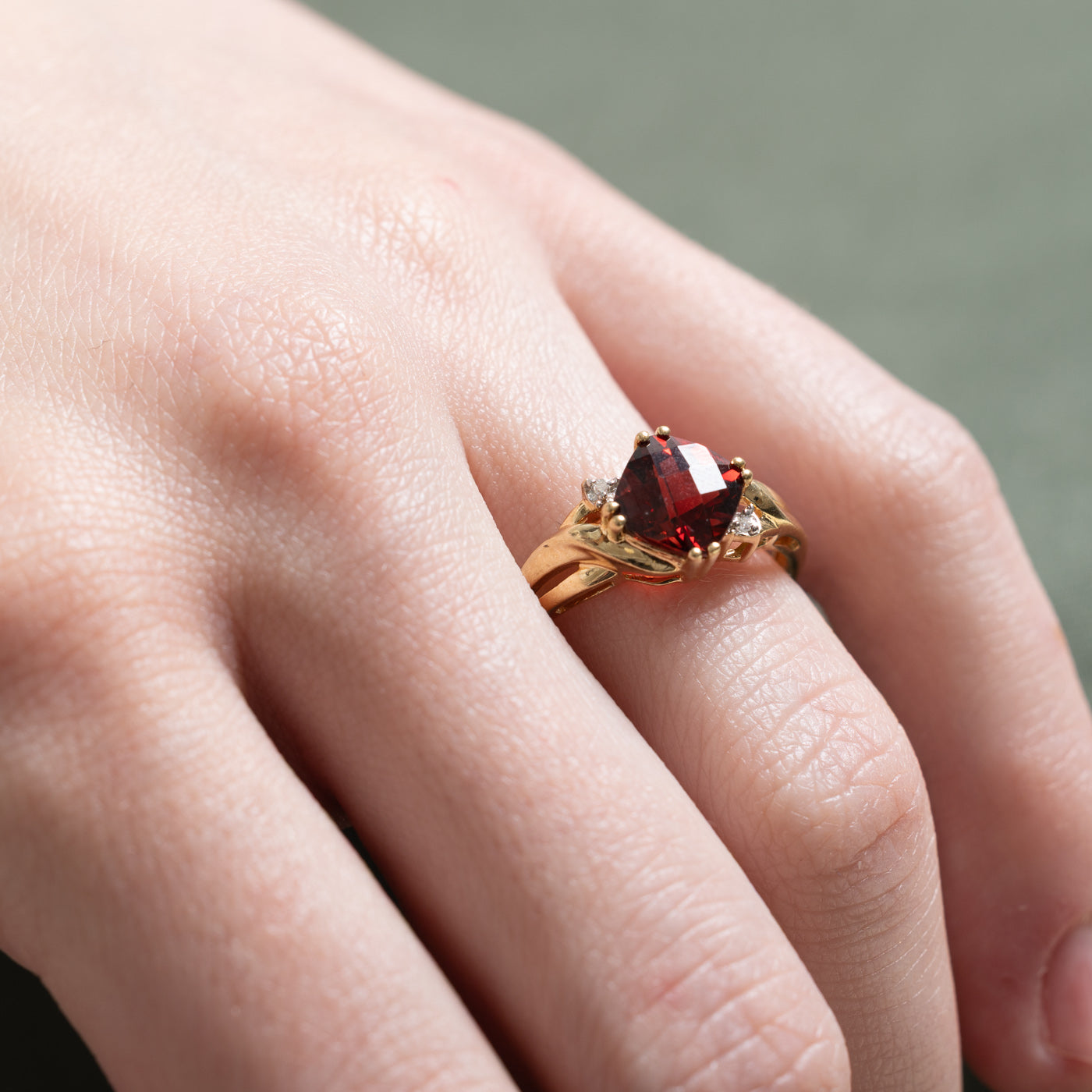 Cushion Cut Garnet & Diamond Ring | 1.85ct, 0.01ctw | SZ 7