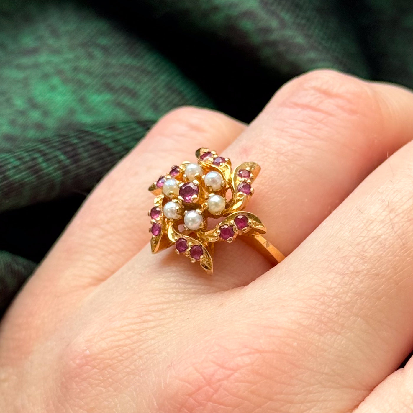 Ruby & Seed Pearl Cocktail Ring | 0.20ctw | SZ 5.5 |