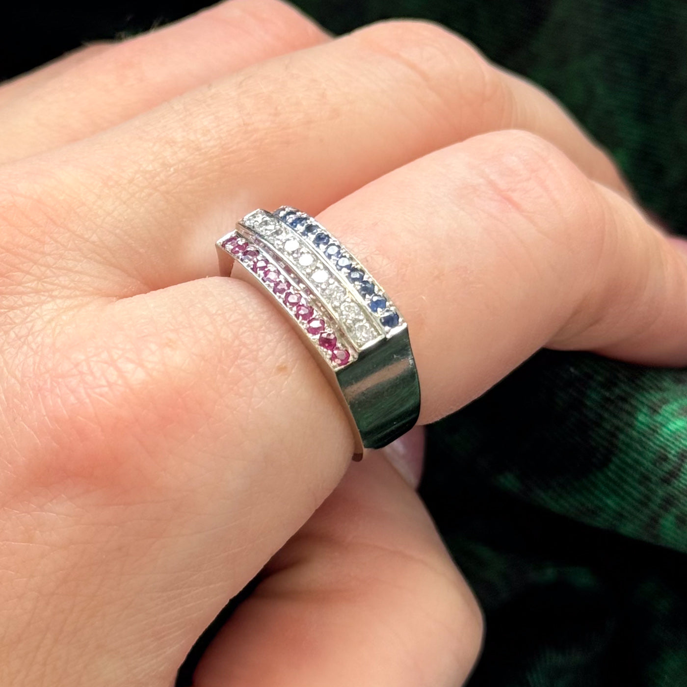 Multi Gemstone 'Red, White & Blue' Ring | 0.40ctw | SZ 6.25 |