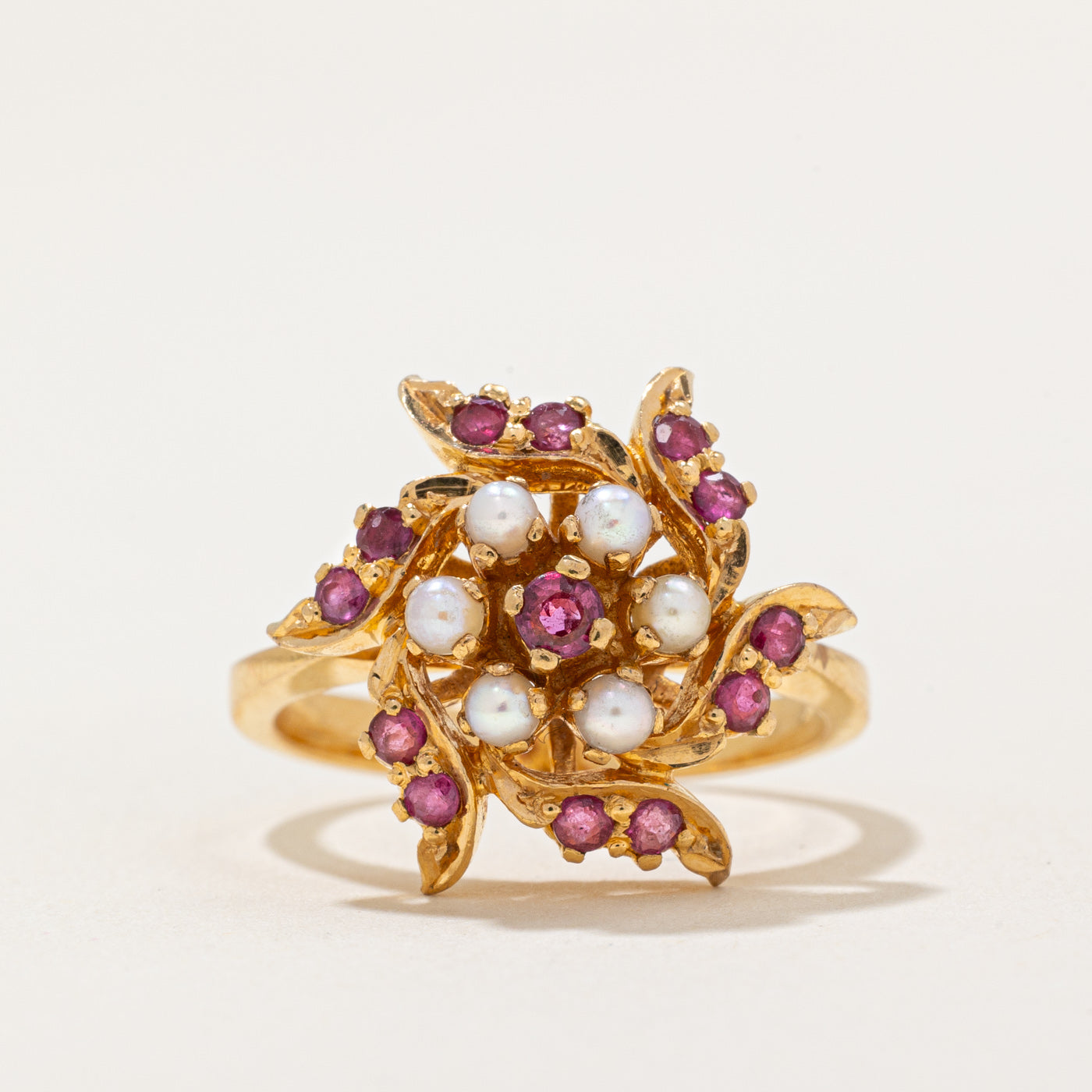 Ruby & Seed Pearl Cocktail Ring | 0.20ctw | SZ 5.5 |