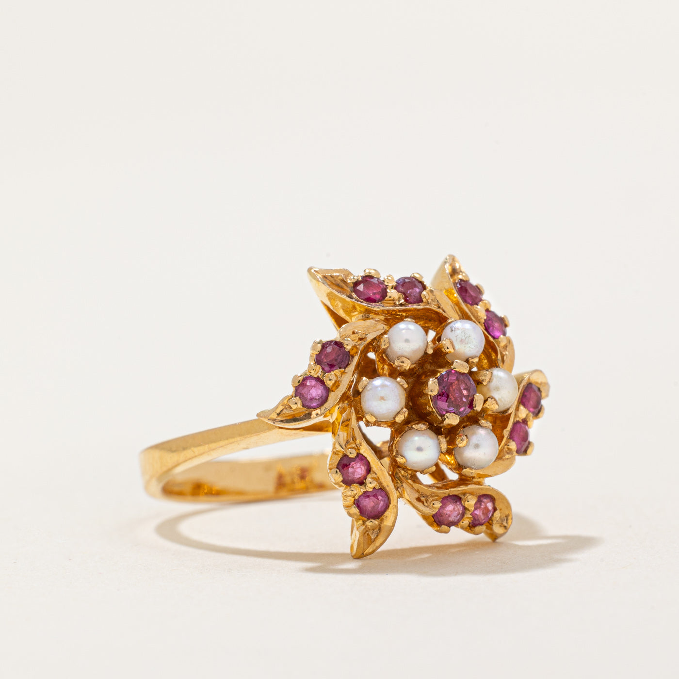 Ruby & Seed Pearl Cocktail Ring | 0.20ctw | SZ 5.5 |