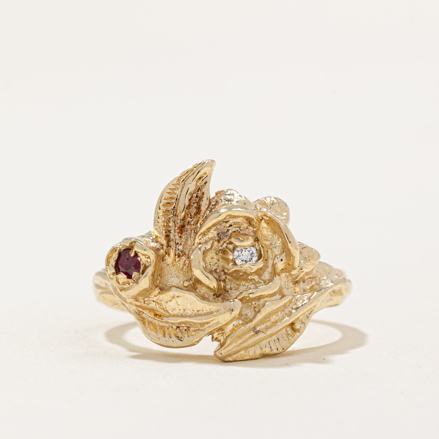 Ruby & Diamond Flower Ring | 0.02ct, 0.015ct | SZ 7 |
