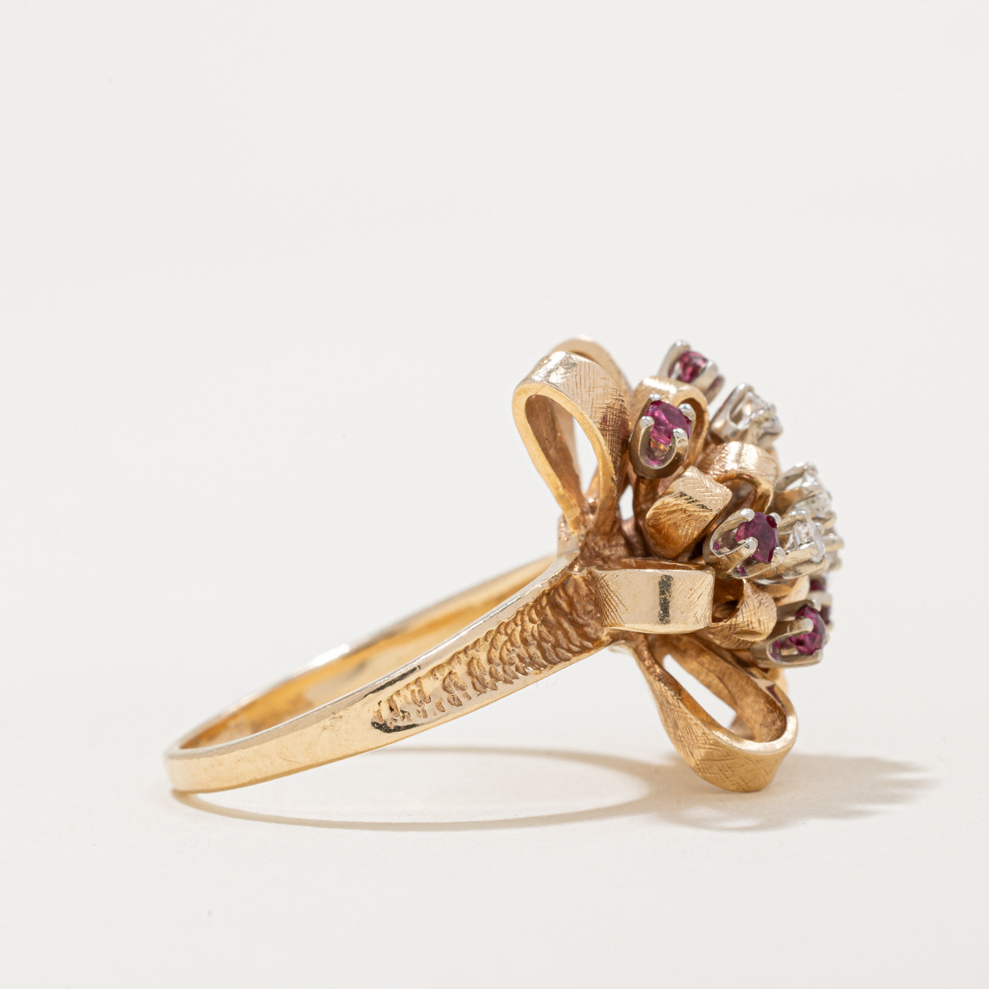 Diamond & Ruby Cocktail Bow Ring | 0.13ctw, 0.10ctw | SZ 7.75 |