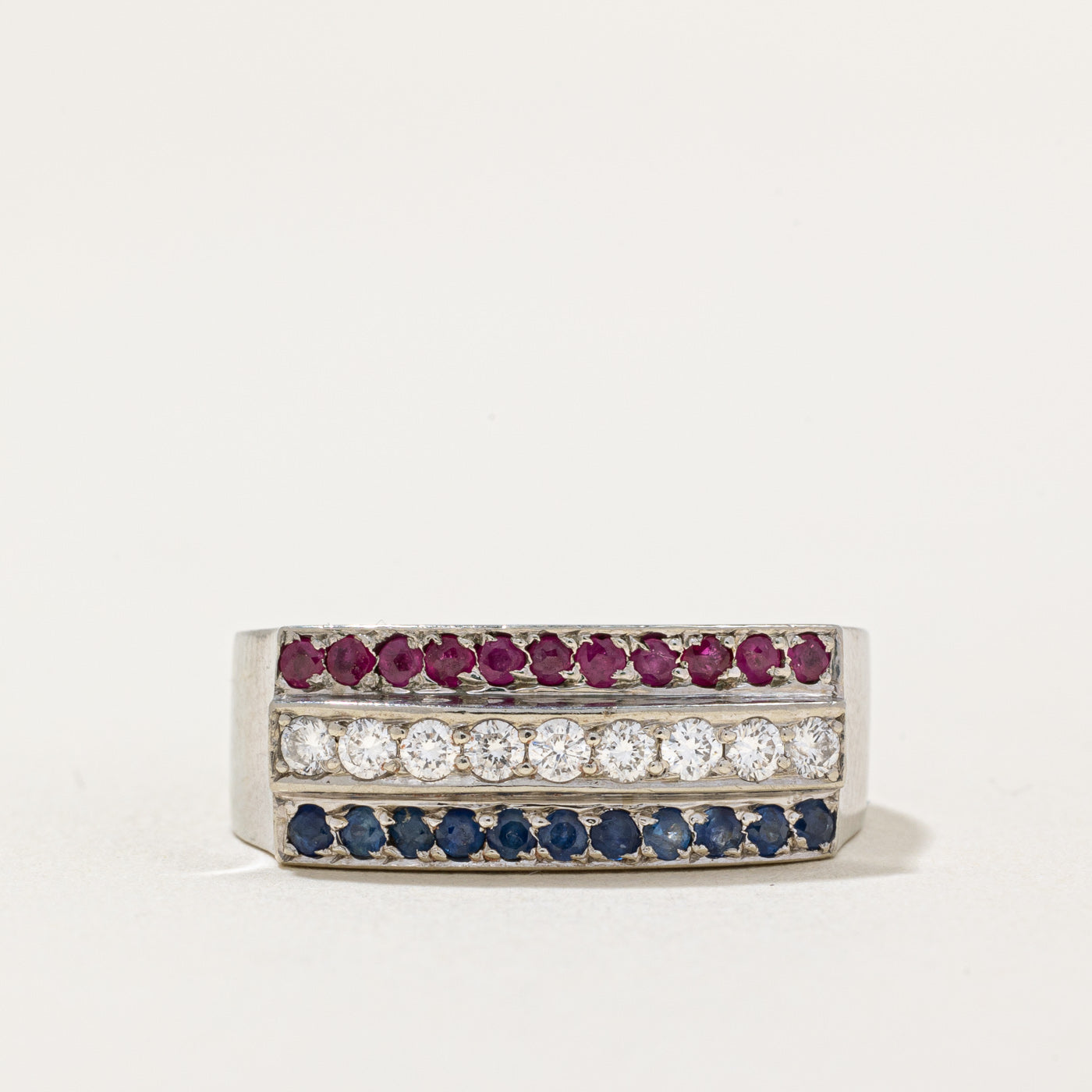 Multi Gemstone 'Red, White & Blue' Ring | 0.40ctw | SZ 6.25 |