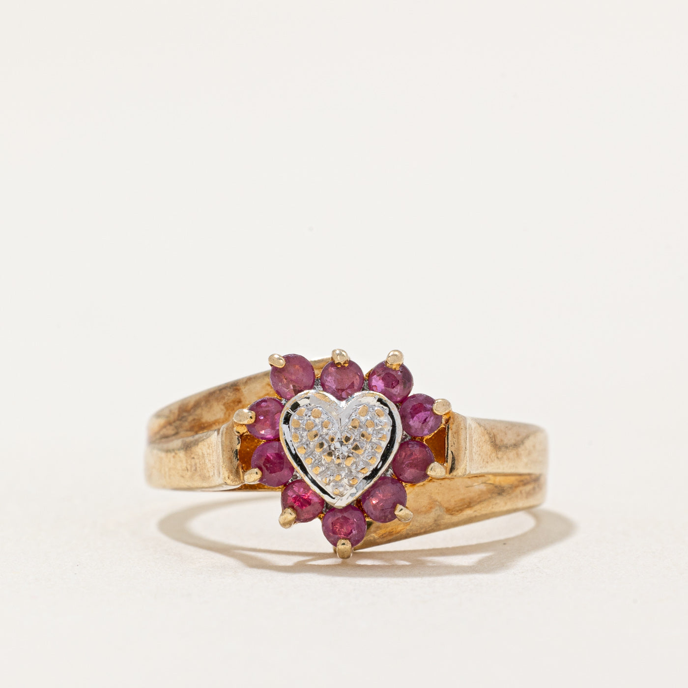 Ruby & Diamond Heart Ring | 0.15ctw, 0.005ct | SZ 6 |