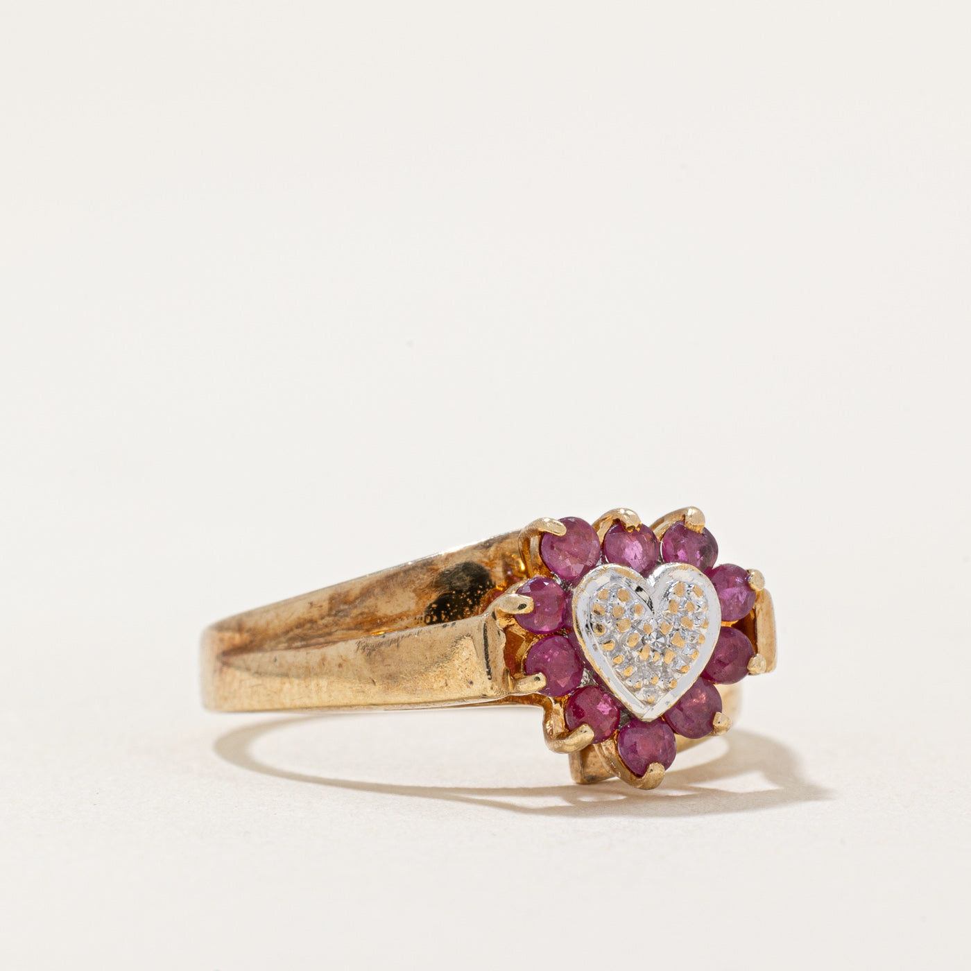 Ruby & Diamond Heart Ring | 0.15ctw, 0.005ct | SZ 6 |