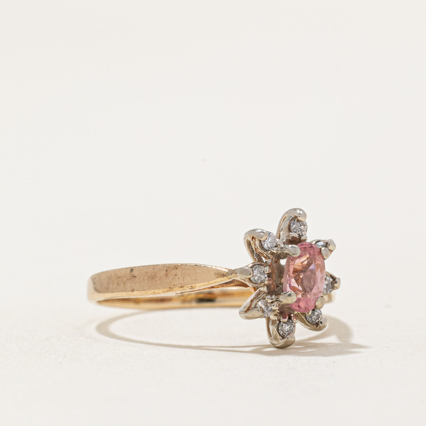 Pink Tourmaline & Diamond Halo Ring | 0.15ct, 0.04ctw | SZ 5.75 |