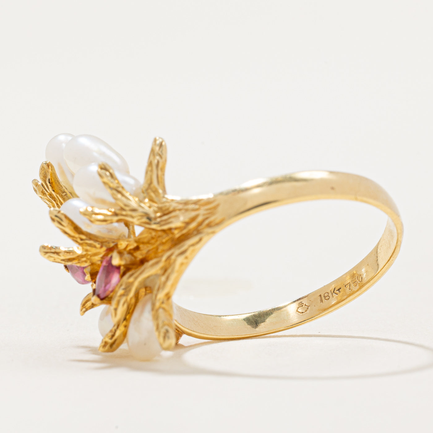 Ruby & Potato Pearl Cocktail Ring | 0.12ctw | SZ 6.5 |