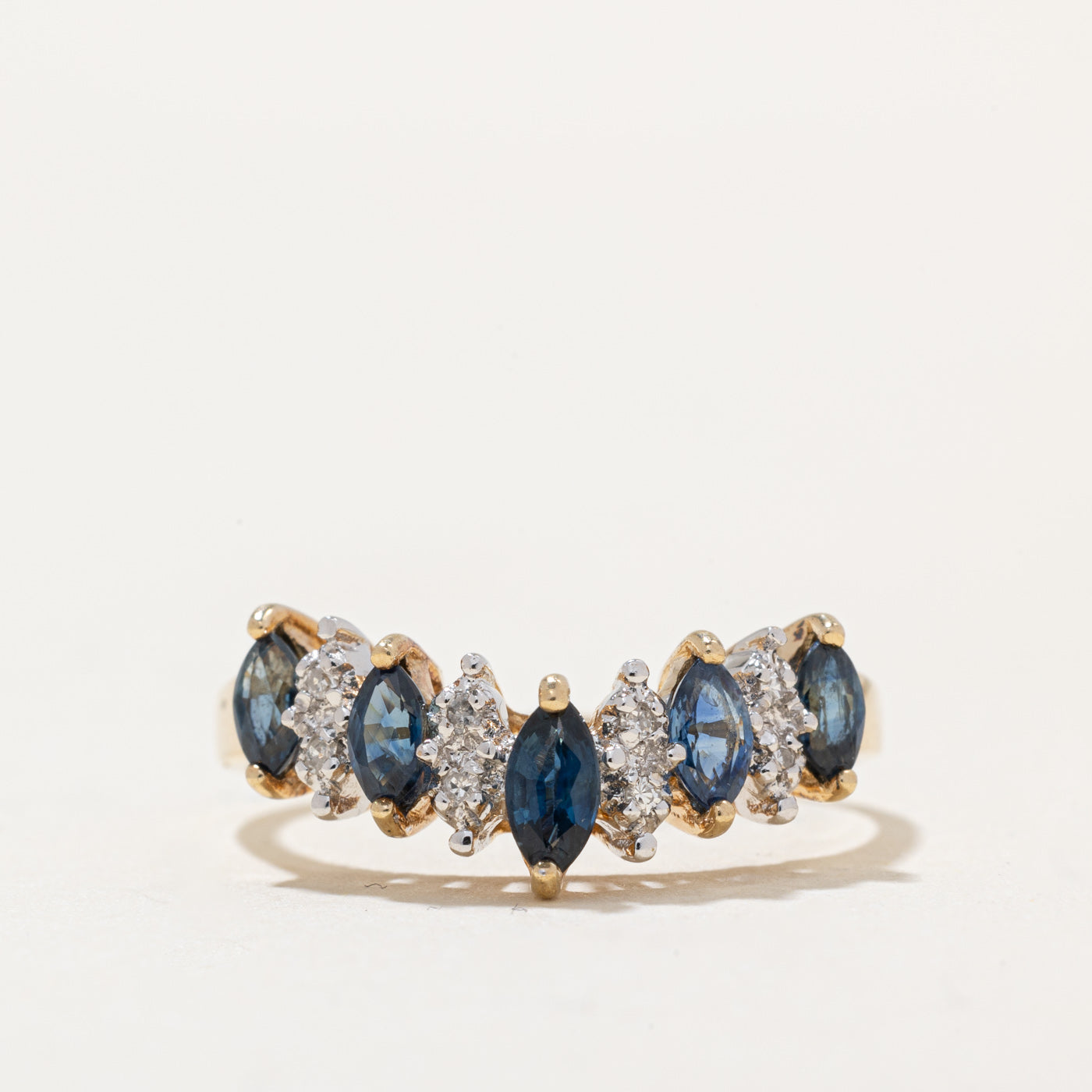 Sapphire & Diamond Chevron Ring | 1.00ctw, 0.03ctw | SZ 6.75 |