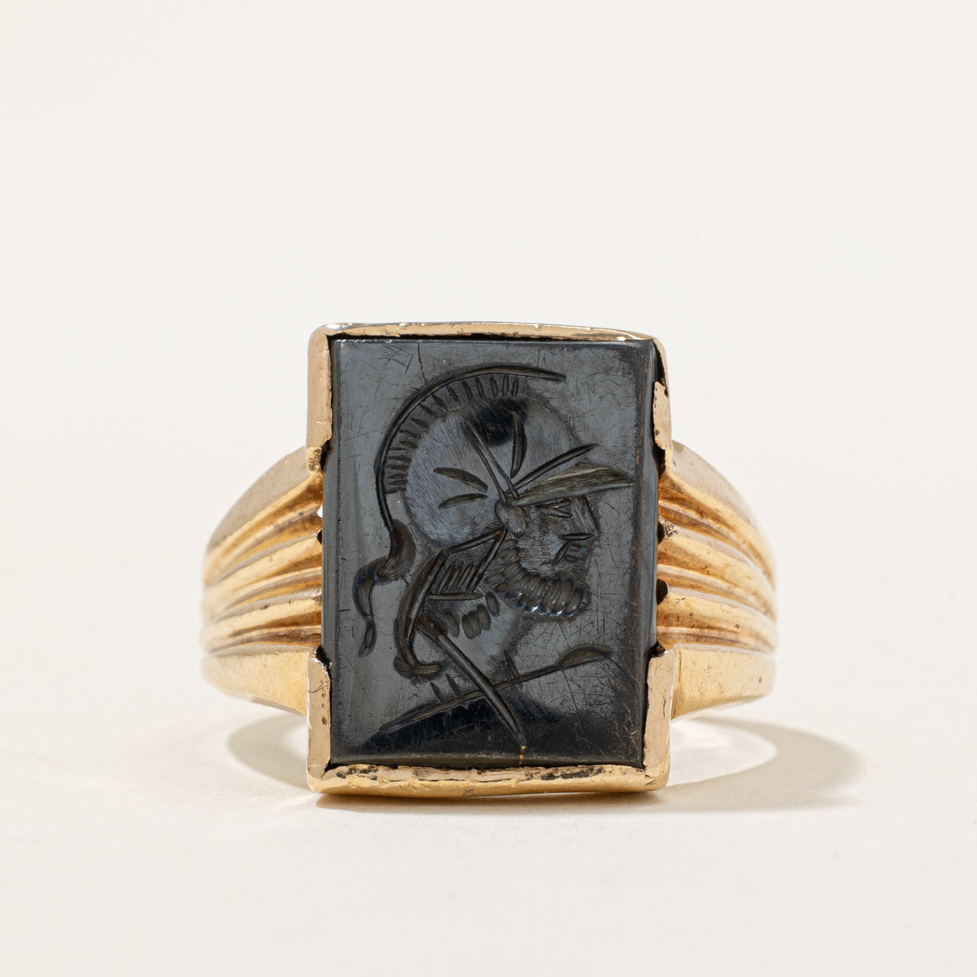 Carved Hematite Portrait Ring | 5.00ct | SZ 8.5 |