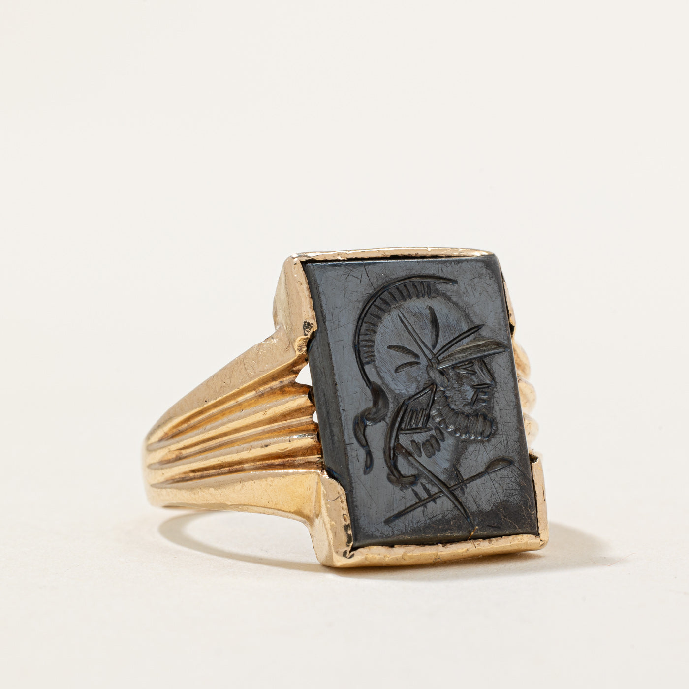 Carved Hematite Portrait Ring | 5.00ct | SZ 8.5 |