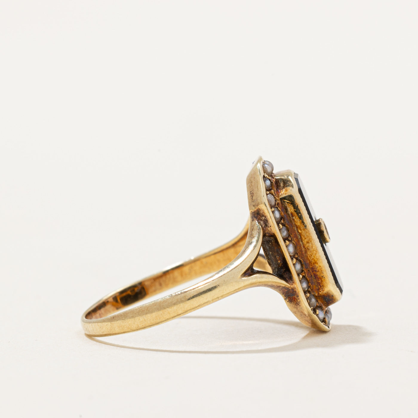 Onyx, Seed Pearl & Diamond Ring | 0.40ct, 0.05ct | SZ 4.5 |
