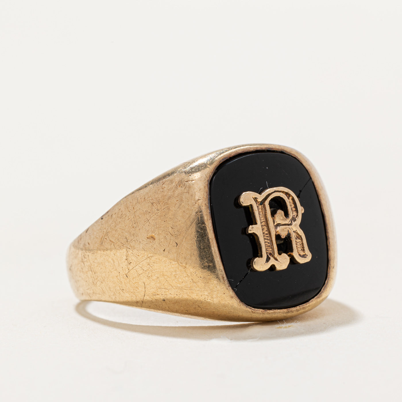 Onyx 'R' Signet Ring | 2.90ct | SZ 9.75 |