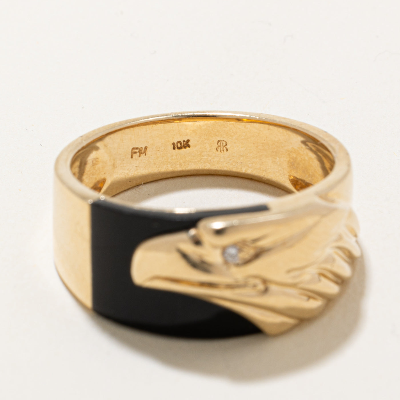 Bague Aigle en Onyx et Diamants | 1,50 ct, 0,01 ct | Taille 12 |