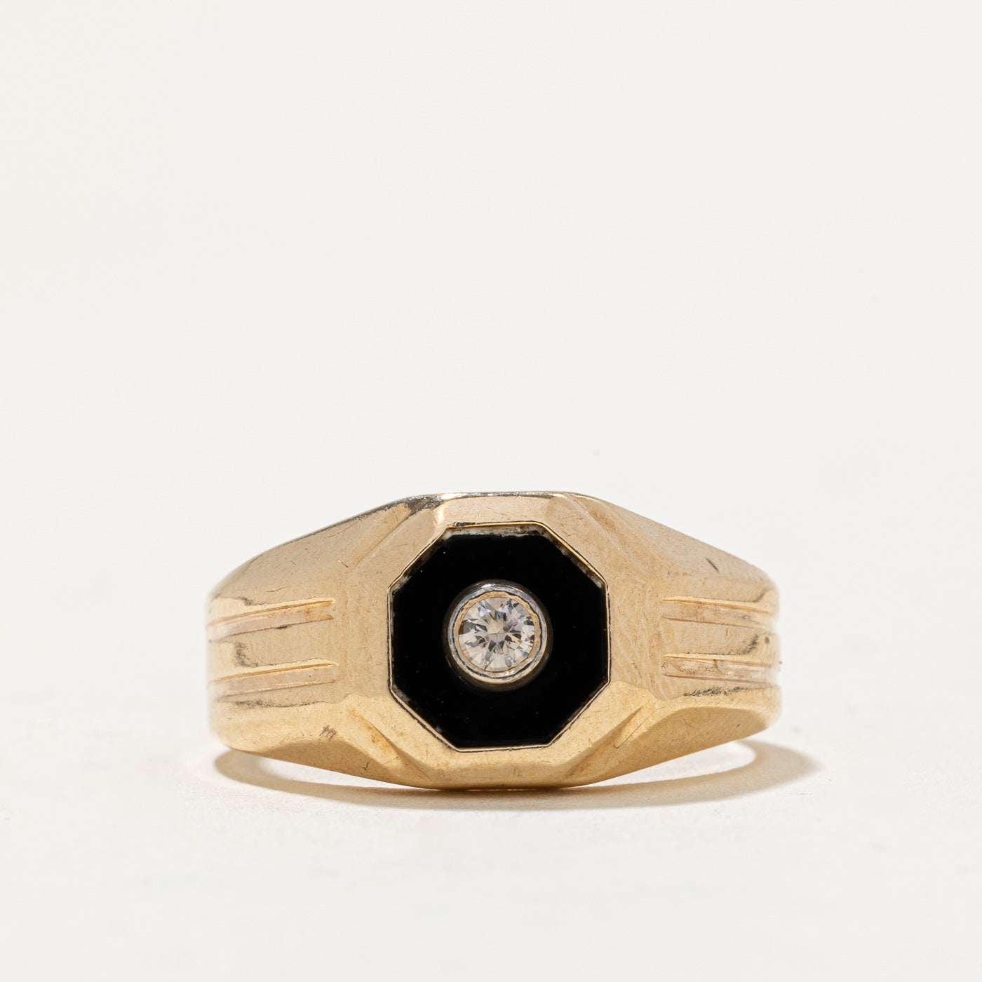 Octagonal Onyx & Diamond Ring | 0.70ct, 0.06ct | SZ 7.5 |