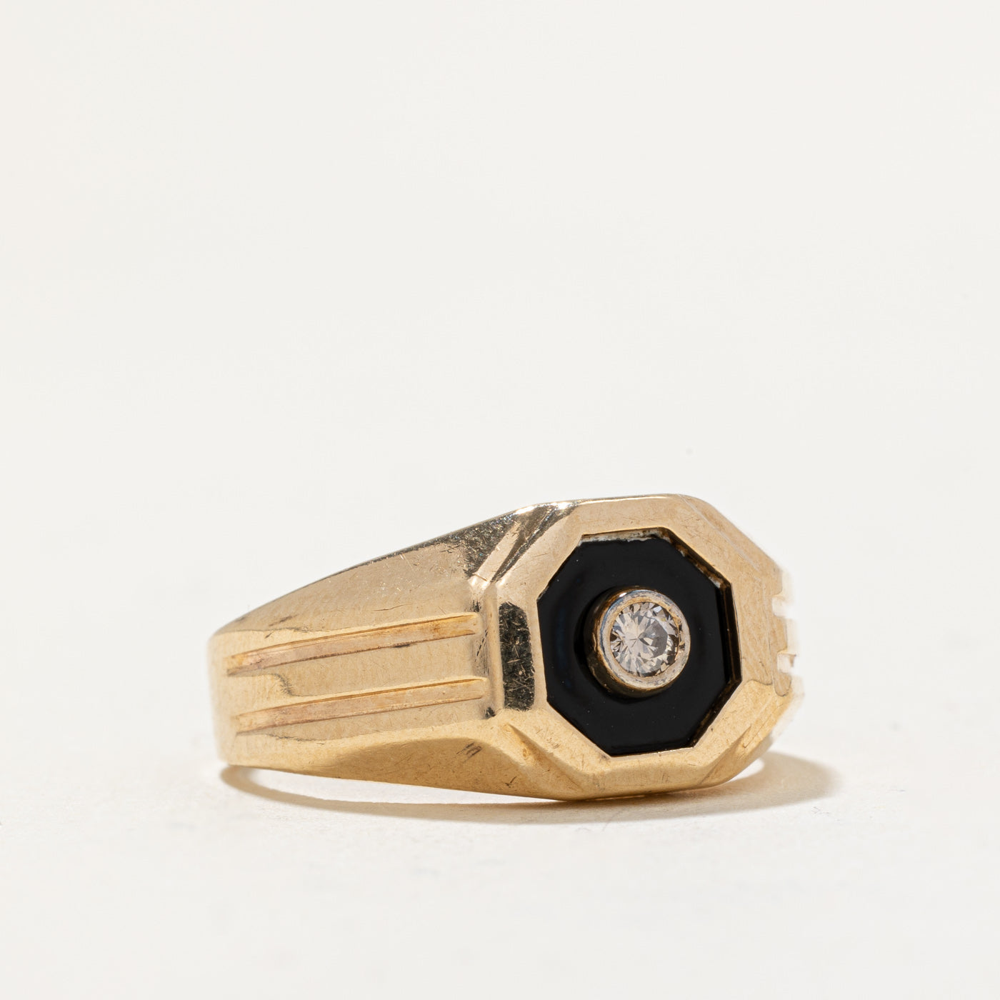 Octagonal Onyx & Diamond Ring | 0.70ct, 0.06ct | SZ 7.5 |