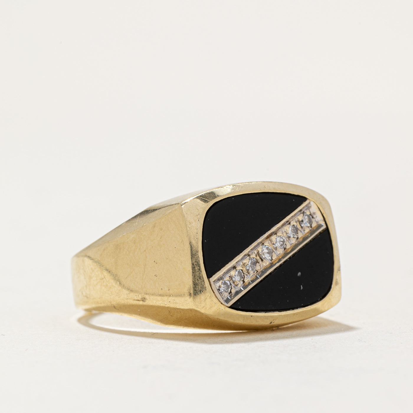 Onyx & Diamond Signet Ring | 1.20ct, 0.07ctw | SZ 9 |