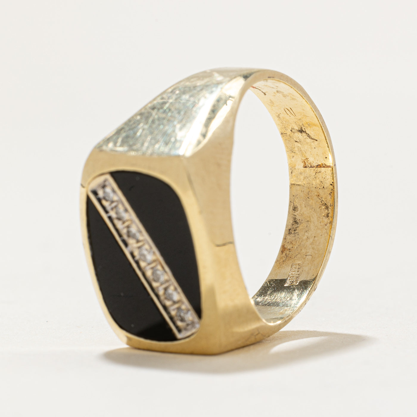 Onyx & Diamond Signet Ring | 1.20ct, 0.07ctw | SZ 9 |