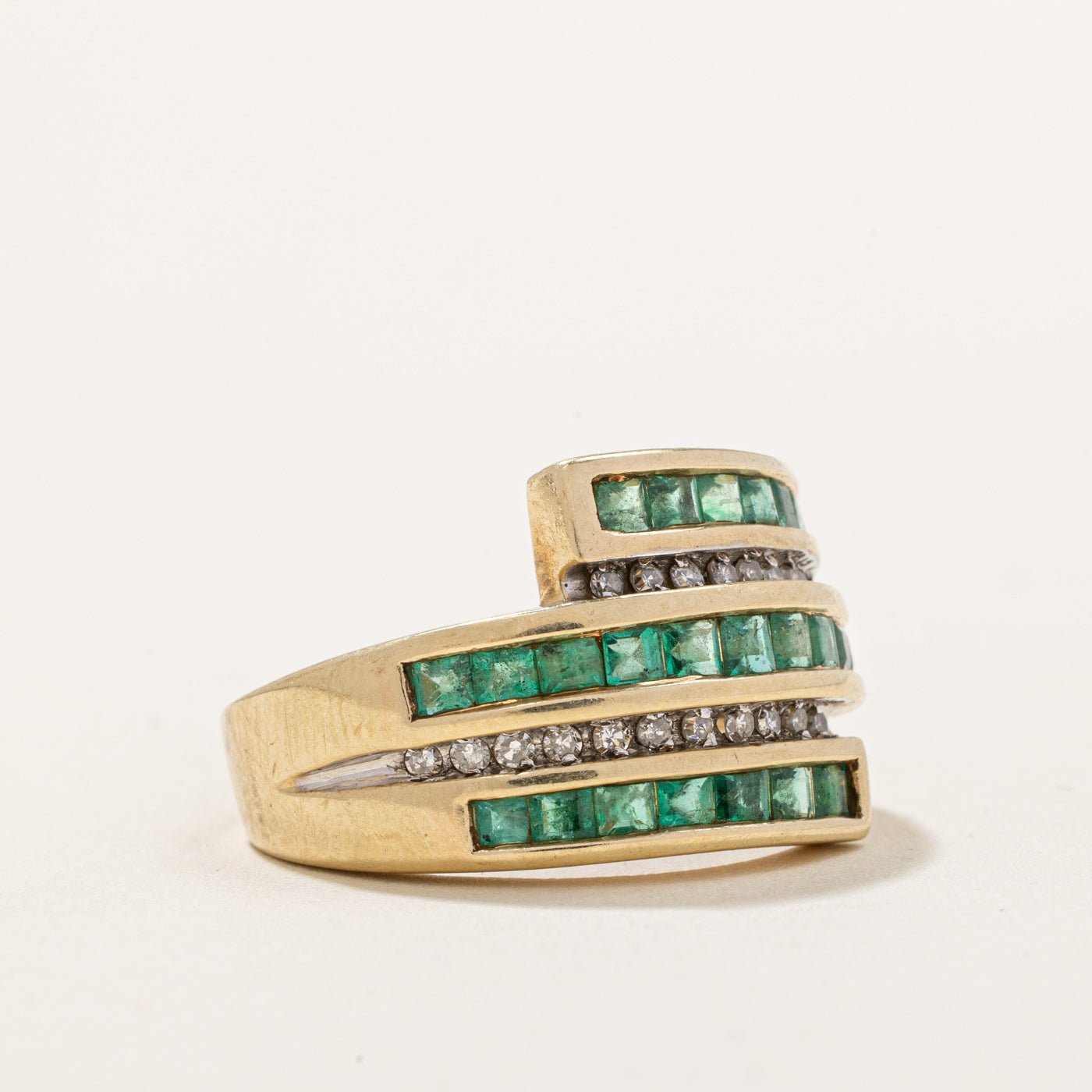 Emerald & Diamond Waterfall Ring | 0.72ctw, 0.09ctw | SZ 6.75 |
