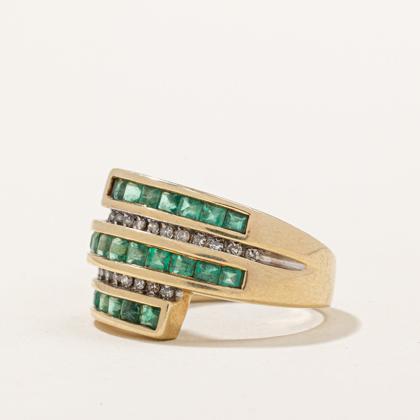 Emerald & Diamond Waterfall Ring | 0.72ctw, 0.09ctw | SZ 6.75 |